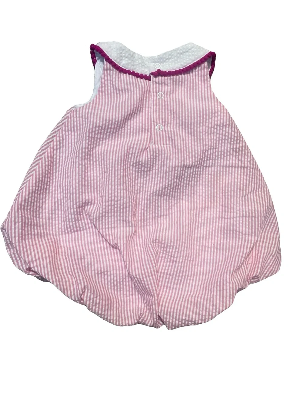 crown & ivy Pink Striped Bubble Romper with Embroidered Collar